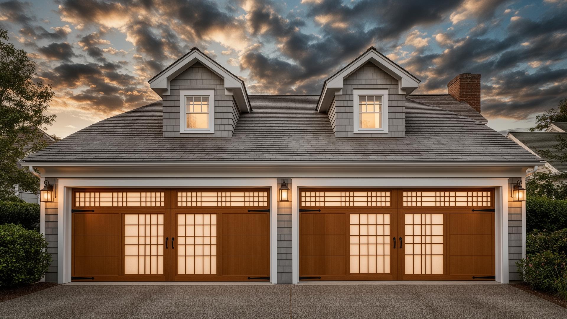 Beautiful Cape Cod cottage with Asian inspired garage doors featuring shoji screen panels in Palm Harbor FL